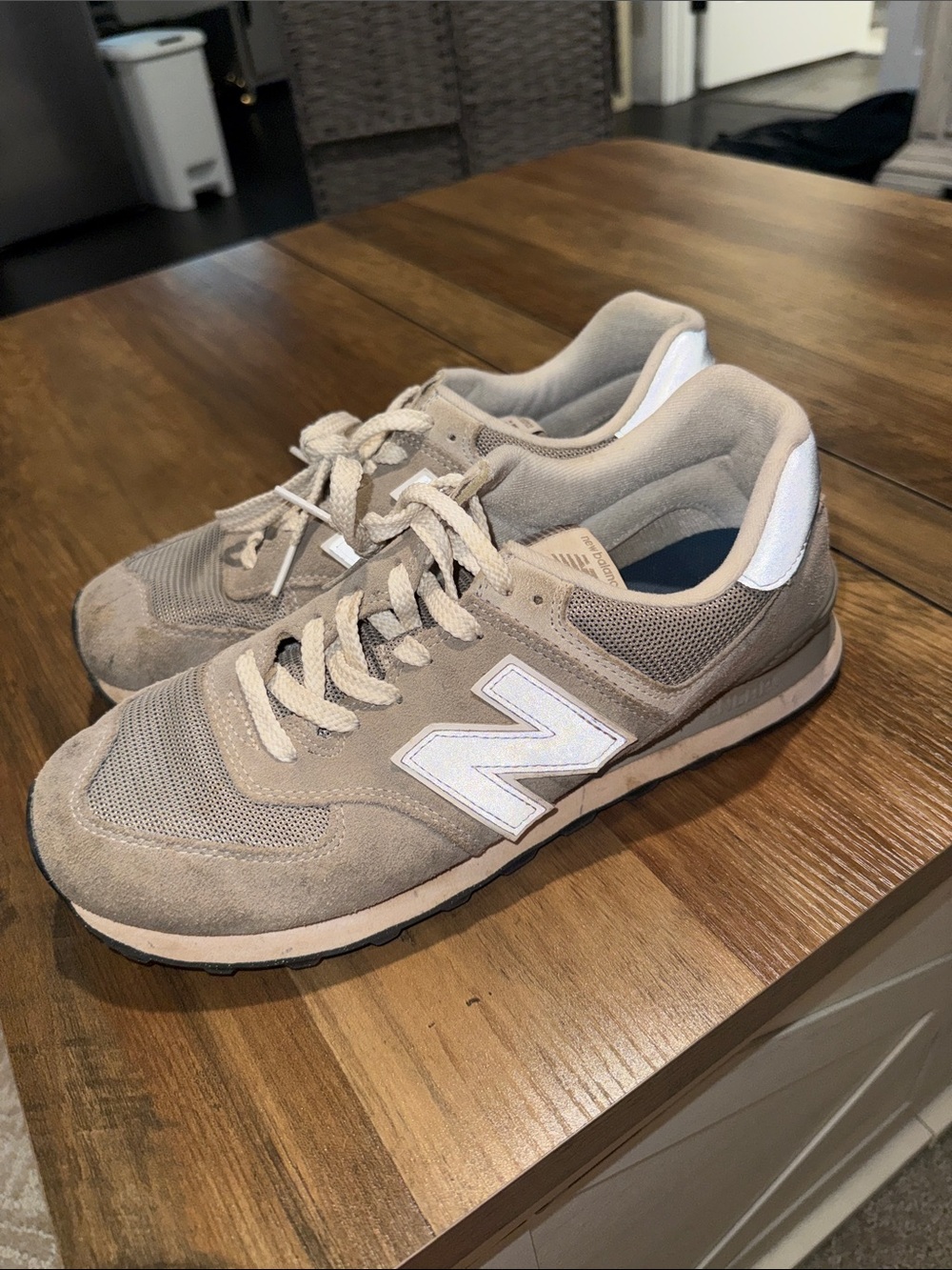 New Balance Men's Taupe Suede & Mesh Sneakers with White 'N' Logo